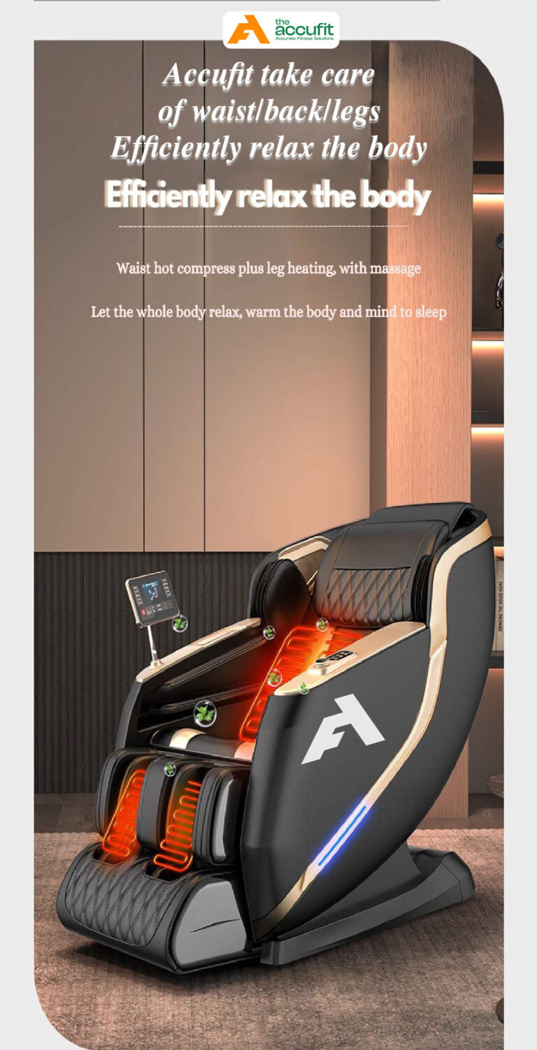 TheAccuFit Advanced 4D AI Massage Chair with Zero Gravity Recliner, Full-Body Airbags & Bluetooth – Black & Gold