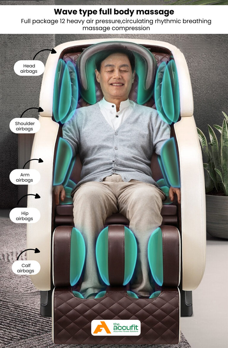 TheAccuFit 4D Air Body Massage Chair with Zero Gravity Recliner & Bluetooth Foot Massager - Brown