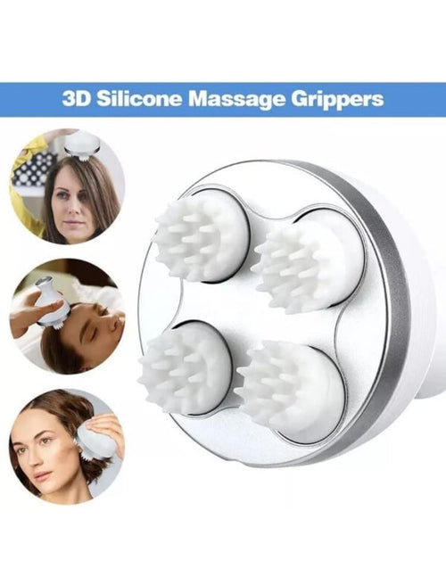 AccuFit rechargeable acupressure head and scalp massager with 3D silicone massage grippers for head and body massage.