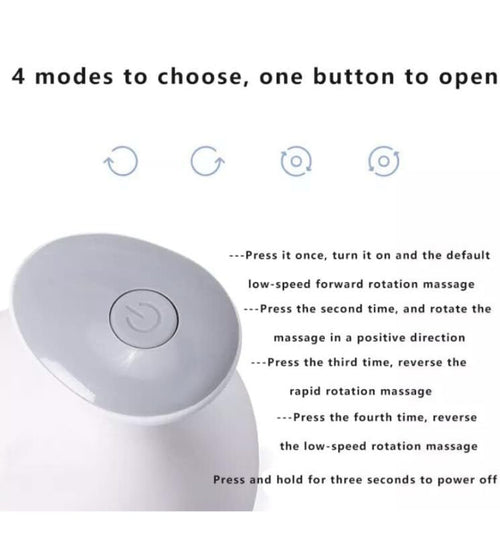 AccuFit rechargeable scalp massager featuring four massage modes and a one-button control system.